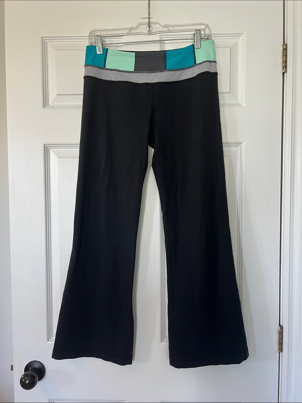 lululemon athletica Black Flare Track Pants with Teal & Mint Waistband